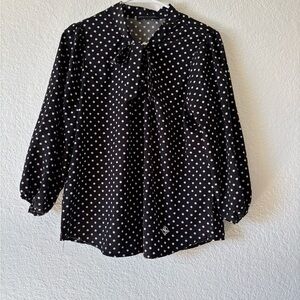 Adrienne Vittadini Black and White Polka Dot Blouse Size M